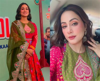 Hina Khan pairs Anarkali suit with blushed cheeks, winged eyeliner & oxidised jhumkas