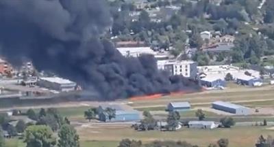 Small plane crashes into parked aircraft at Montana Airport, triggering massive fire