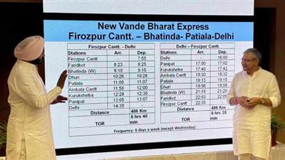 केंद्र ने फिरोजपुर-दिल्ली वंदे भारत ट्रेन सेवा की घोषणा की, जिससे राजपुरा-मोहाली रेल परियोजना को पुनर्जीवित किया जाएगा